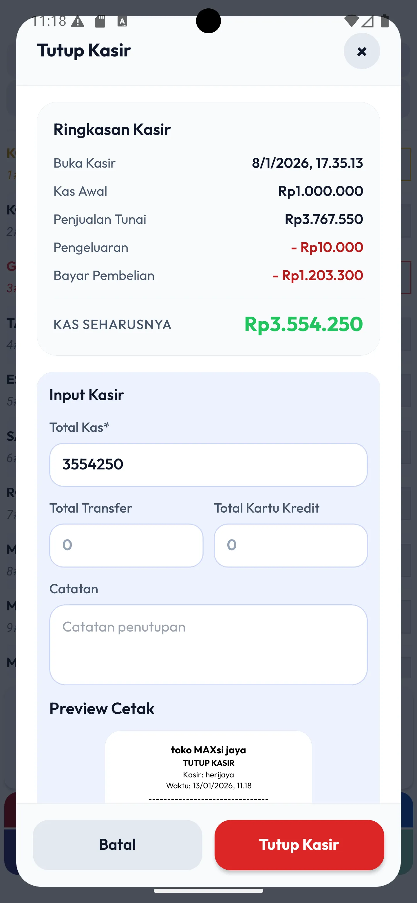 3 pos tutup kasir light