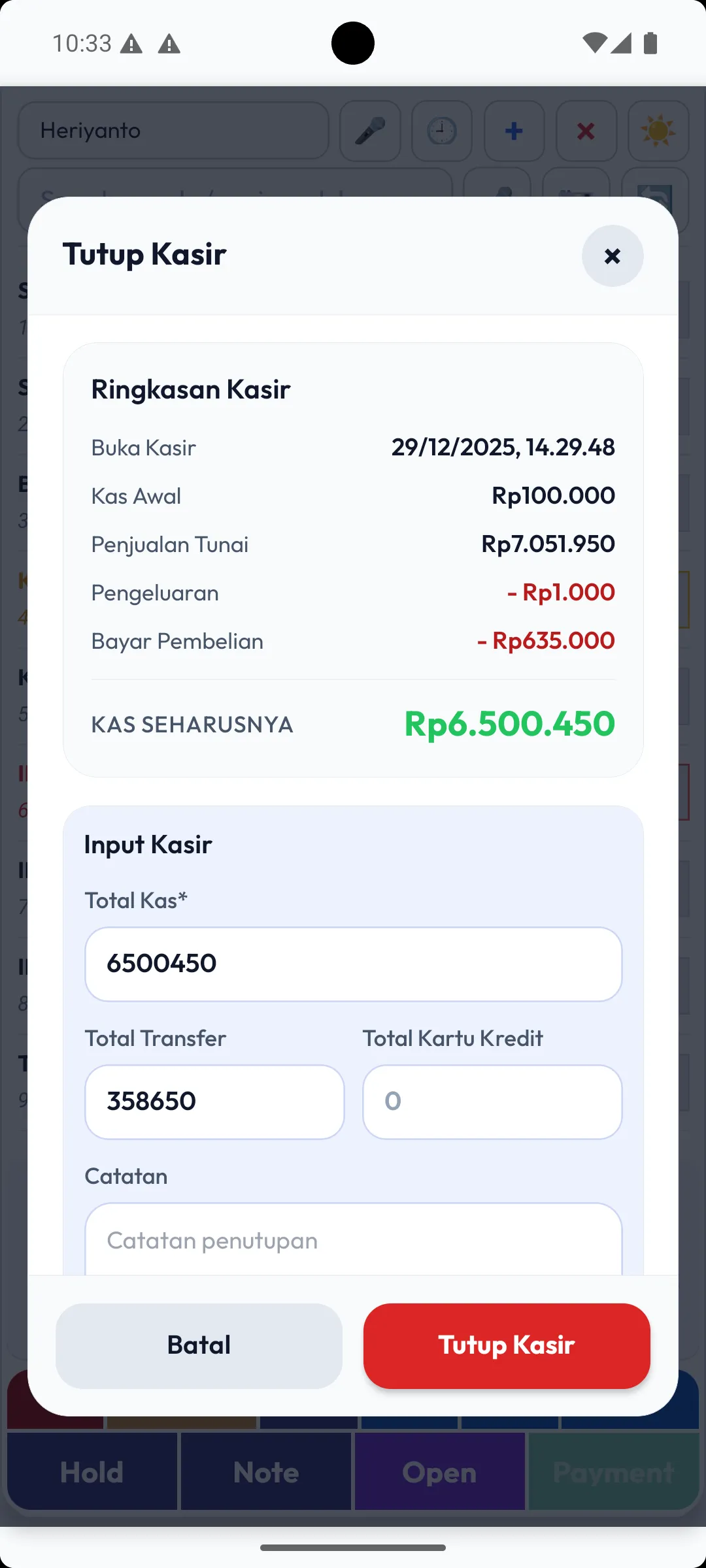 3 pos tutup kasir light