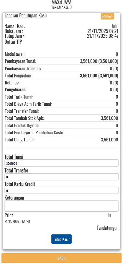 Fitur Hitungan Uang Tunai