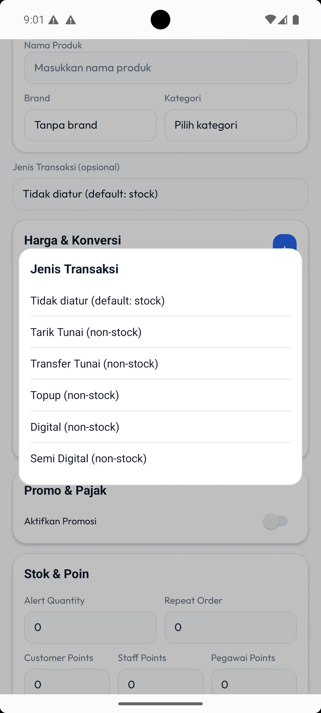 Panduan jenis produk pada aplikasi kasir