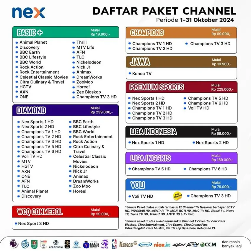 Pilihan Paket dan Channel Nex Parabola TV Terbaru Update 2024