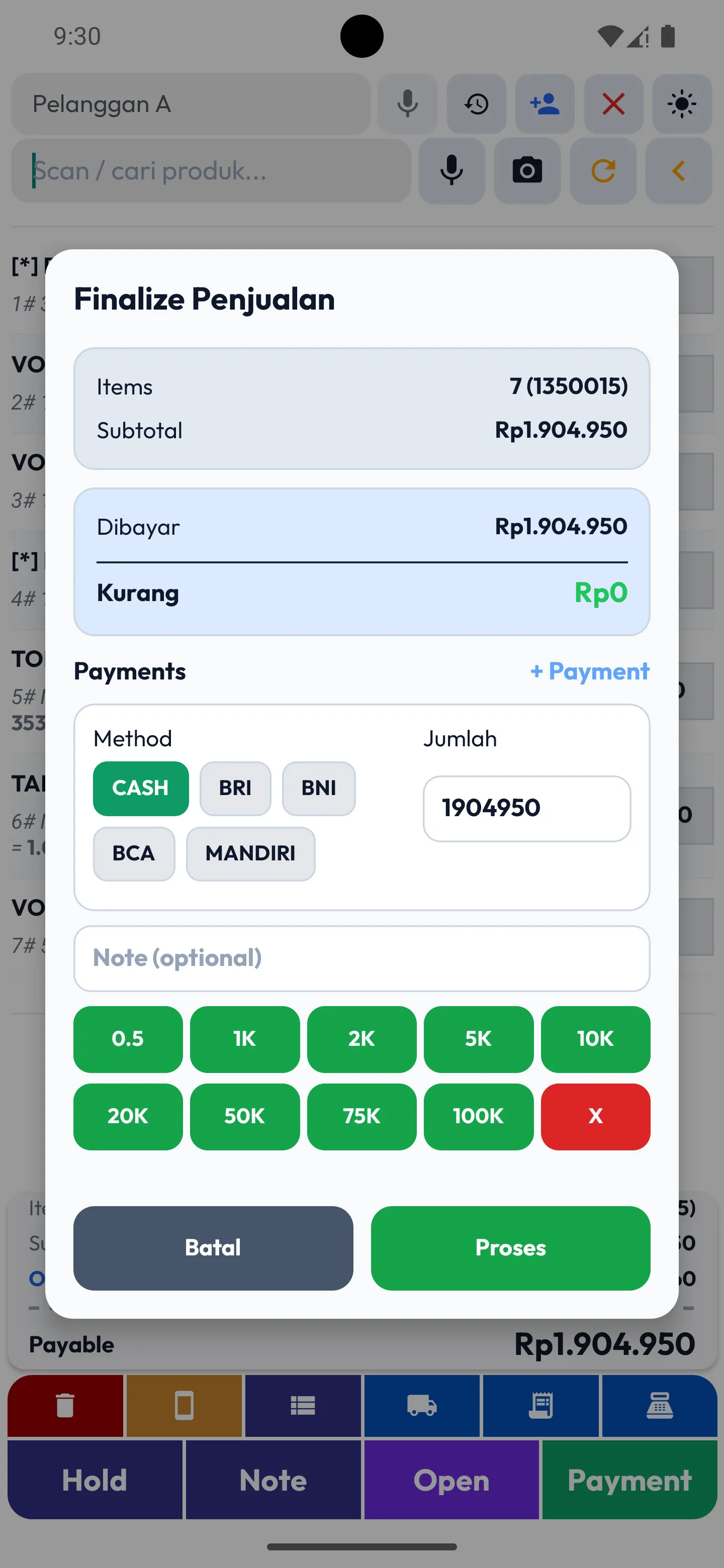 Payments screen - agent banking (CICO) & mobile phone shop POS - MAXsi POS