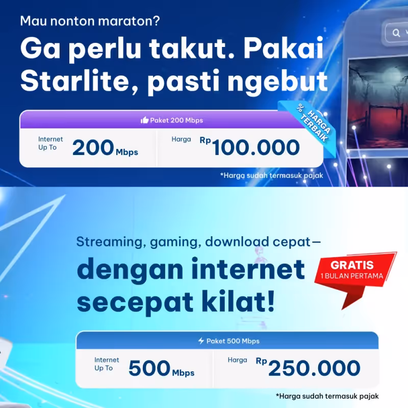 Starlite: Internet Murah Super Cepat Rp100 Ribu 200 Mbps!