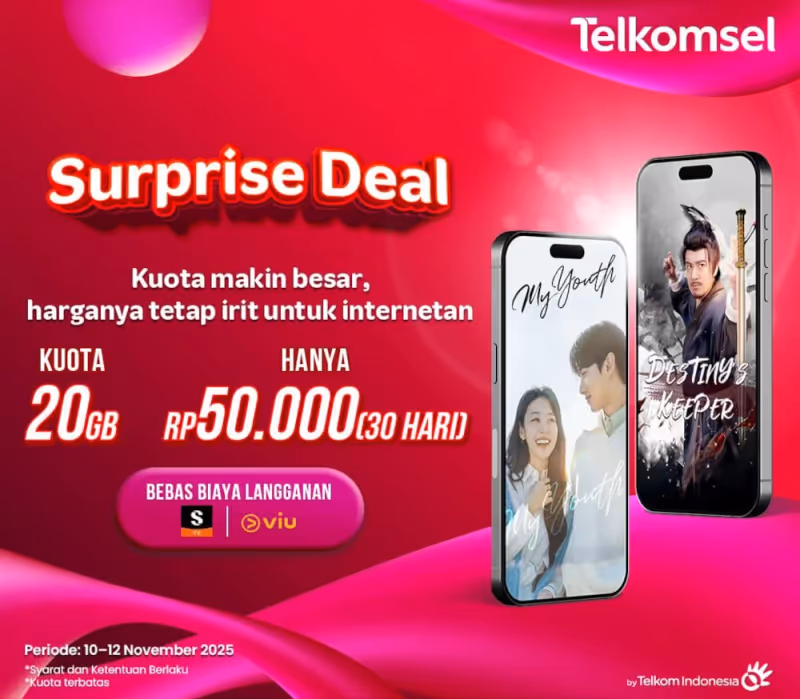 Telkomsel Surprise Deal 20GB Cuma Rp50.000 – Kuota Melimpah Harga Tetap Irit!
