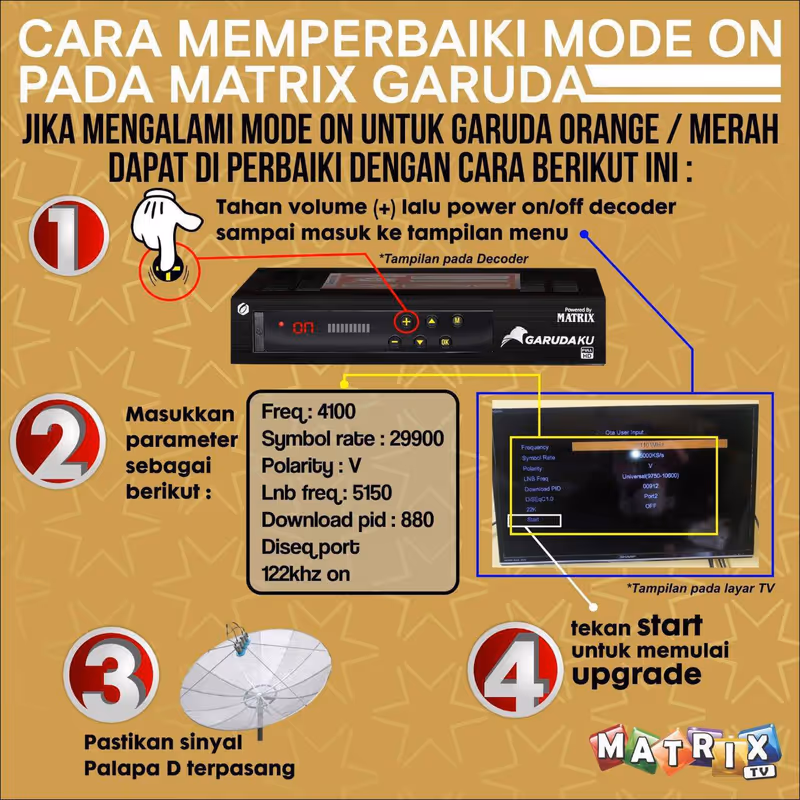 Cara Memperbaiki Mode ON pada MATRIX Garuda TV Parabola