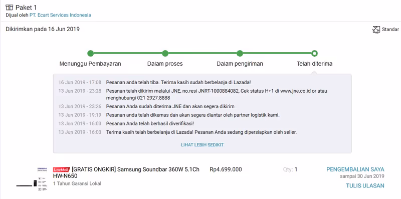 Belanja  Online di Lazada, Lama Sampainya