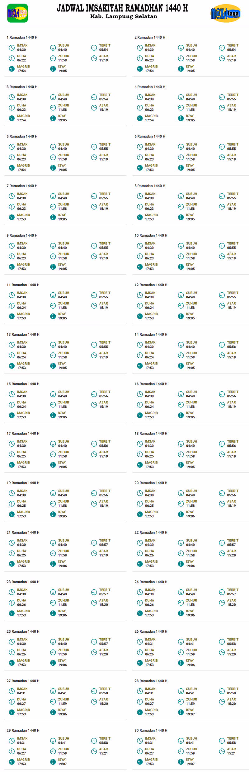 Jadwal Imsakiyah Ramadhan 1440 H 2019 Lampung Selatan